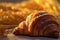 bakery background cappuccino background croissant drink food bokeh table breakfast cup morning. Generative AI.