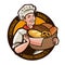 Bakery, bakeshop logo or label. Home baking, bread concept. Cartoon vector illustration