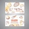 Bakery business card template with pastries. Sweet pastry, cupcakes, dessert cards with chocolate cake, sweets. Ice