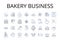 Bakery business line icons collection. Coffee shop, Pastry store, Cake shop, Bread store, Donut shop, Dessert store