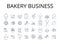 Bakery business line icons collection. Coffee shop, Pastry store, Cake shop, Bread store, Donut shop, Dessert store