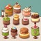 bakery and cakes cartoon set. Generative AI.