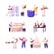 Bakery and Cheese Factory, Food Production Set. Bakers Characters Kneading Dough, Cheesemaker Decant Dairy Mass