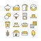 Bakery, coffeshop, sweet, dessert yellow colored icon set