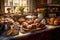 bakery counter with assorted muffins and scones