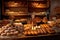 bakery counter with various bread types