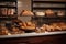 bakery countertop, with selection of freshly baked breads and pastries for customers to choose from