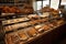 bakery countertop, with selection of freshly baked breads and pastries for customers to choose from