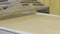 Bakery equipment. Conveyor with dough. Scene. Bakery industry. Loaf of bread on the production line in the baking