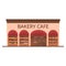 Bakery facade. Showcase with sweets. Cakes and bread. Flat vector