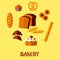 Bakery flat icon set on yellow background