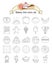 Bakery icons in line art style. Icons with bread, biscuits, sweets for web. Set with fresh bread, sweets, baking for