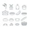 Bakery line icons. Bread and baguette. Food of dough. Pancakes a