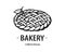Bakery logo. Hand drawn vector illustration of pie. Cake emblem