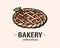 Bakery logo. Hand drawn vector illustration of pie. Cake emblem