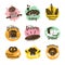 Bakery logotypes set. Colorful doodle bakery logos and labels collection of bread