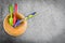 Bakery paddle mixing wooden bowl with grungy cement