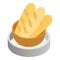 Bakery product icon isometric vector. White fresh crispy bread and flour sieve