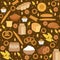 Bakery products seamless pattern with bread, loaf, buns. Vector illustration.