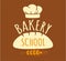 Bakery school. Handmade bread logo. Cafe logotype template. Chef hat, bread and ear of wheat. Stickers with lettering