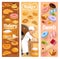 Bakery shop bread and pastry cakes, baker work