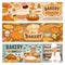 Bakery shop cakes and baker pastry sweets banners