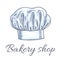 Bakery shop emblem of baker chef toque hat