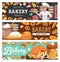 Bakery shop food and baker in toque carton vector