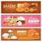 Bakery shop pastry and bread vector banners