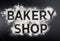 Bakery shop word made of flour. Baking store logo.