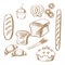 Bakery sketch icons with bread and pastry