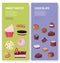 Bakery and sweets set of banners vector illustration. Candy shop with pieces of fruit cake with galaze and berries, ice