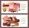 Bakery and sweets set of banners web design vector illustration. Candy shop with pieces of fruit cake with galaze and