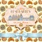 Bakery vintage banner with image of town on bakery products seamless pattern background.