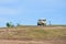 BAKHCHISARAI, CRIMEA â€“ MAY 28, 2019: UAZ car at big mountain at Chufut-Kale plateau