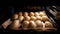 Baking bread rolls in the oven. Time lapse footage of cooking