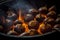 Baking Chestnuts, Autumn Edible Chestnuts in Fire, Roasted Chestnut, Abstract Generative Ai Illustration