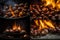 Baking Chestnuts, Autumn Edible Chestnuts in Fire, Roasted Chestnut, Abstract Generative Ai Illustration