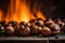 Baking Chestnuts, Autumn Edible Chestnuts in Fire, Roasted Chestnut, Abstract Generative Ai Illustration