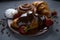 Baking composition on a plate with strawberries