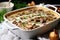 baking dish filled with creamy beef stroganoff