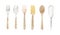 Baking equipment illustration - wooden and metal spoon, fork, spatula, whisk, brush