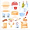 Baking ingredients and kitchen utensil icons. Vector flat cartoon illustration. Cooking and recipe design elements