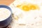 Baking ingredients lying on table