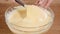 Baking Ingredients and Utensils for Cooking Sponge Cake. Process Cooking Sponge Cake. Woman Mixing The Dough.