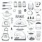 Baking kitchen icon illustration set. Vector black and white outlines.