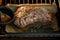 Baking of meat in the oven, on a metal pallet and parchment