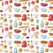 Baking pastry prepare cooking ingredients kitchen utensils homemade food preparation baker seamless pattern background