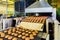 Baking production line. Cookies on conveyor belt