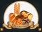 Baking shop emblem. Bread logo for bakery shop. Branding, label, bakery emblem design on dark background. Vector